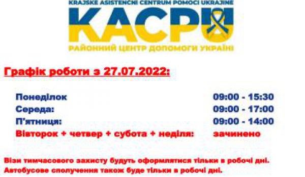 Úprava provozní doby v Krajském asistenčním centru pomoci Ukrajině - KACPU 2022